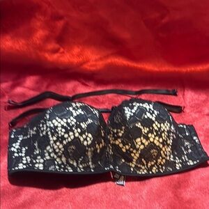 Victoria's Secret Black and White Lace Strapless Bra